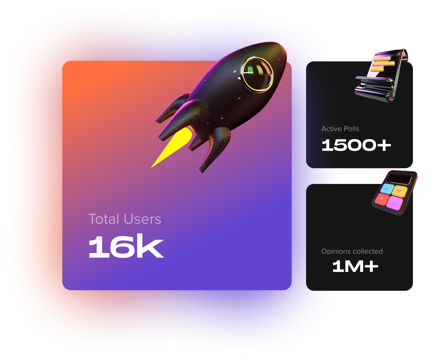 Infographic showing Pollo platform benchmarks: total users, active polls, and market traction metrics