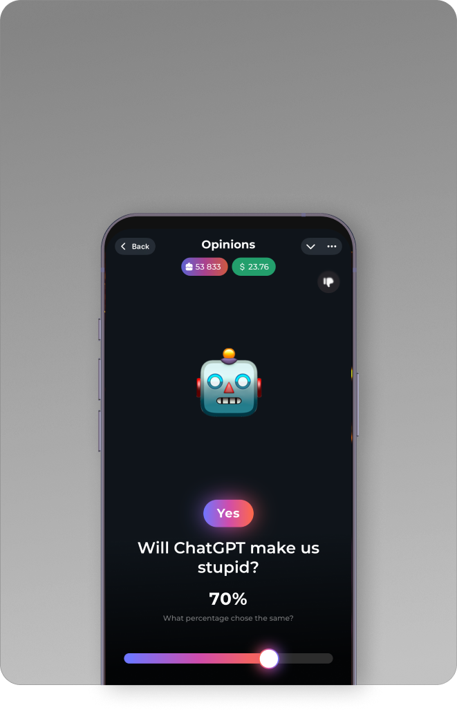 Phone screen showing opinion sharing interface with community comparison